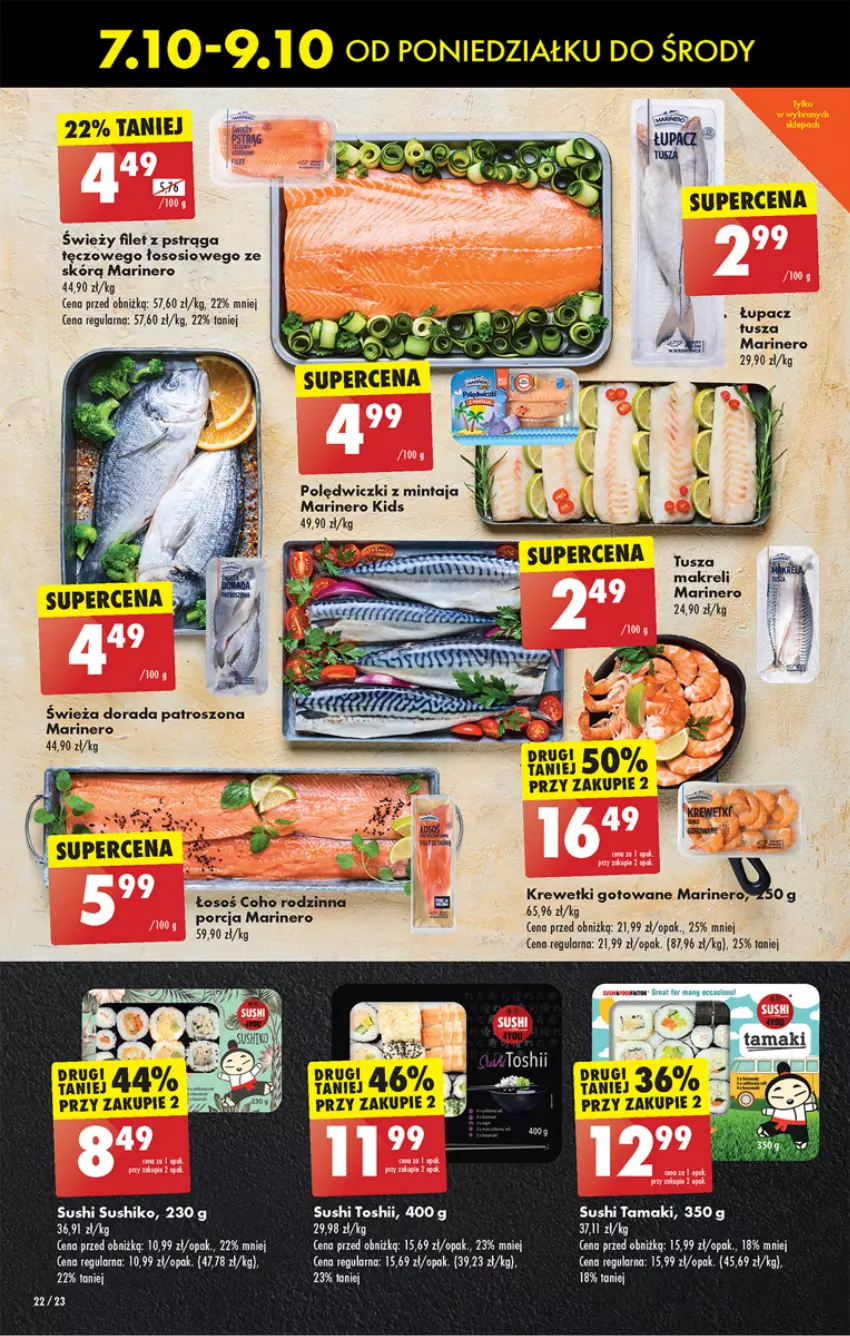 Gazetka promocyjna Biedronka - Od poniedzialku - ważna 07.10 do 12.10.2024 - strona 26 - produkty: Filet z pstrąga, Gres, Krewetki, Mintaj, Pstrąg, Sos, Sushi, Tusz