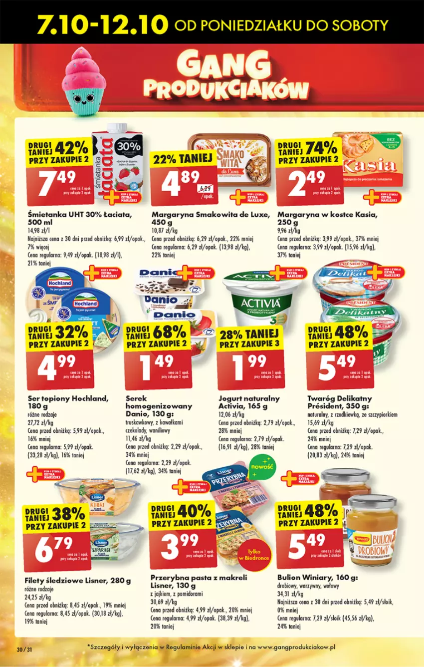 Gazetka promocyjna Biedronka - Od poniedzialku - ważna 07.10 do 12.10.2024 - strona 34 - produkty: Activia, Bulion, Danio, Hochland, Jogurt, Jogurt naturalny, Kasia, Kawa, Lion, Lisner, Margaryna, Ser, Ser topiony, Serek, Smakowita, Top, Twaróg, Twaróg delikatny, Winiary