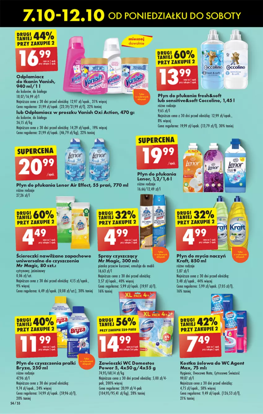 Gazetka promocyjna Biedronka - Od poniedzialku - ważna 07.10 do 12.10.2024 - strona 62 - produkty: Bryza, Coccolino, Do mycia naczyń, Domestos, Emulsja, Lenor, Odplamiacz, Płyn do mycia, Płyn do mycia naczyń, Płyn do płukania, Pralki, Vanish, Zawieszki