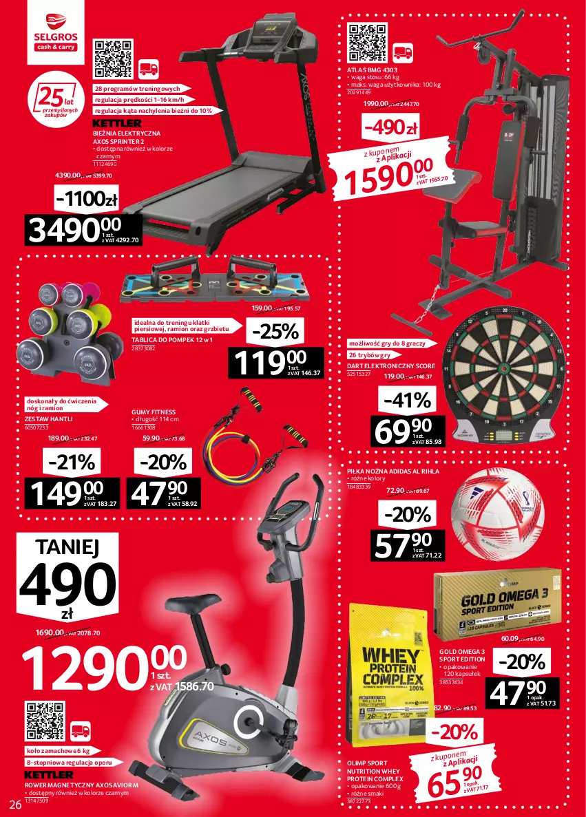 Gazetka promocyjna Selgros - Oferta przemysłowa - ważna 08.09 do 21.09.2022 - strona 26 - produkty: Adidas, Bieżnia, Dart elektroniczny, Gra, Gry, Noż, Piłka nożna, Por, Rower, Sport, Top, Waga, Zestaw hantli