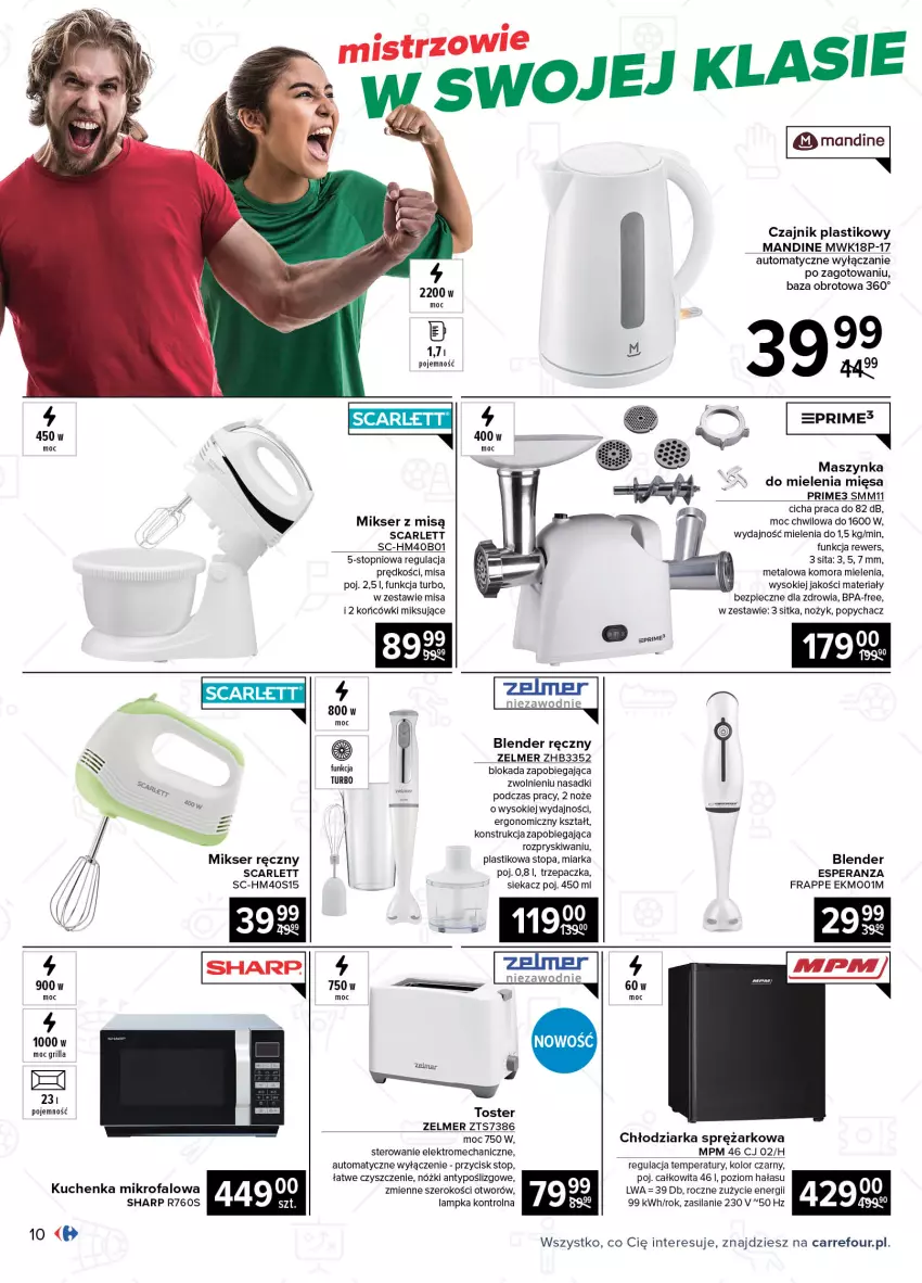 Gazetka promocyjna Carrefour - Gazetka Multimedia kibica - ważna 24.05 do 12.06.2021 - strona 10 - produkty: Blender, Blender ręczny, Chłodziarka, Cif, Czajnik, Fa, Grill, Kuchenka mikrofalowa, Maszynka, Maszynka do mielenia, Miarka, Mikser, Mikser ręczny, Mikser z misą, Noż, Piec, Ser, Sharp, Silan, Sok, Szynka, Top, Toster, Trzepaczka, Zelmer