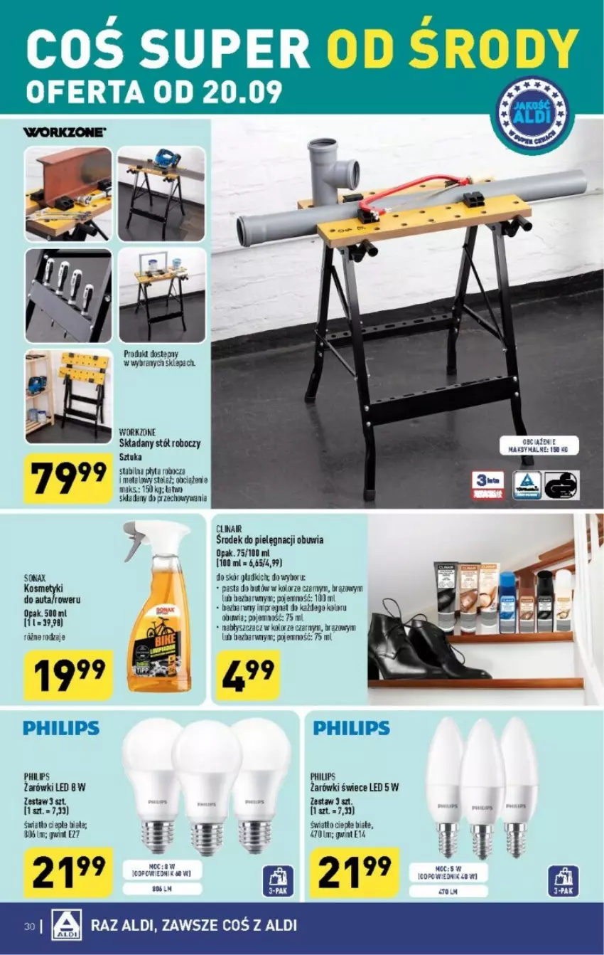 Gazetka promocyjna Aldi - ważna 18.09 do 23.09.2023 - strona 24 - produkty: Philips, Płyta, Rower, Sonax, Stół