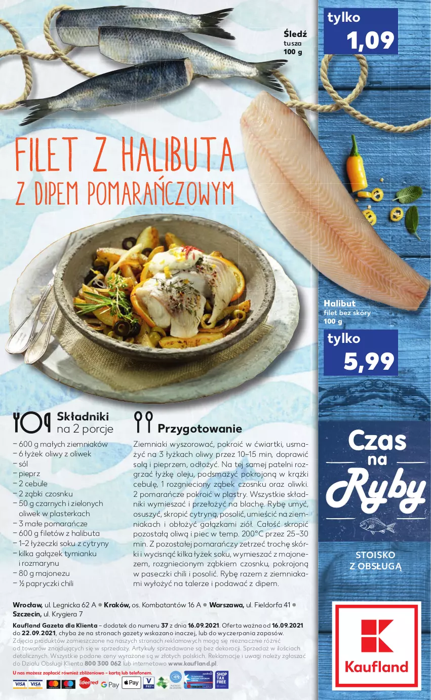 Gazetka promocyjna Kaufland - RYBY - ważna 16.09 do 22.09.2021 - strona 2 - produkty: Cytryny, Fa, Halibut, Majonez, Olej, Oliwki, Piec, Pieprz, Pomarańcze, Por, Sok, Sól, Talerz, Tusz, Wagi, Ziemniaki