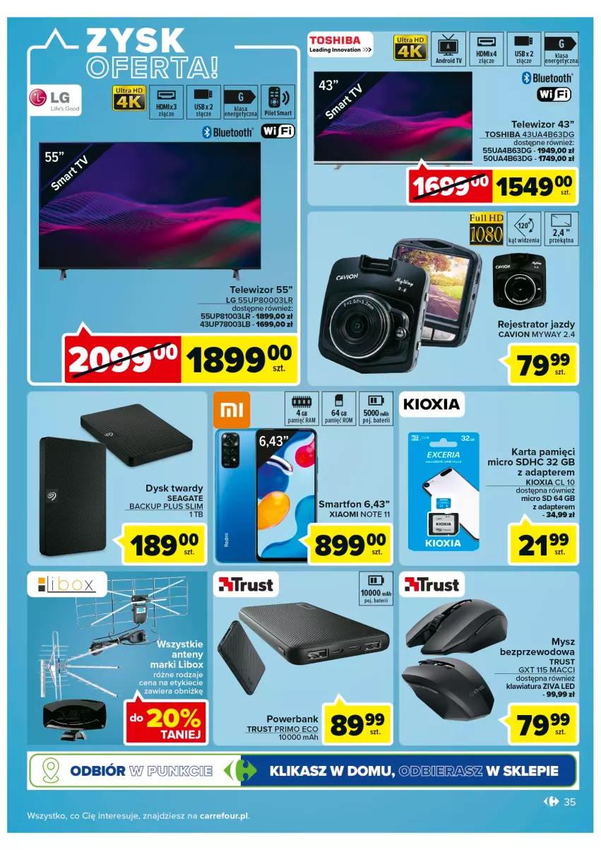 Gazetka promocyjna Carrefour - Gazetka Carrefour - ważna 25.10 do 05.11.2022 - strona 35 - produkty: Android TV, Karta pamięci, Klawiatura, LG, Mysz, Mysz bezprzewodowa, Powerbank, Rust, Smartfon, Taca, Telewizor, Toshiba