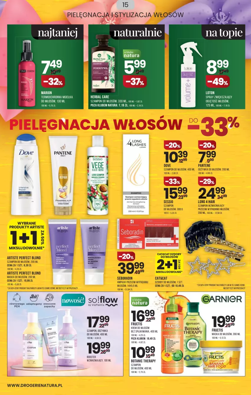 Gazetka promocyjna Drogerie Natura - Gazetka Drogerie Natura - ważna 10.03 do 23.03.2022 - strona 15 - produkty: Booster, Dove, Fructis, Garnier, Maska, Maska do włosów, Odżywka, Pantene, Seboradin, SESSIO, Szampon, Taca, VisPlantis, Waga