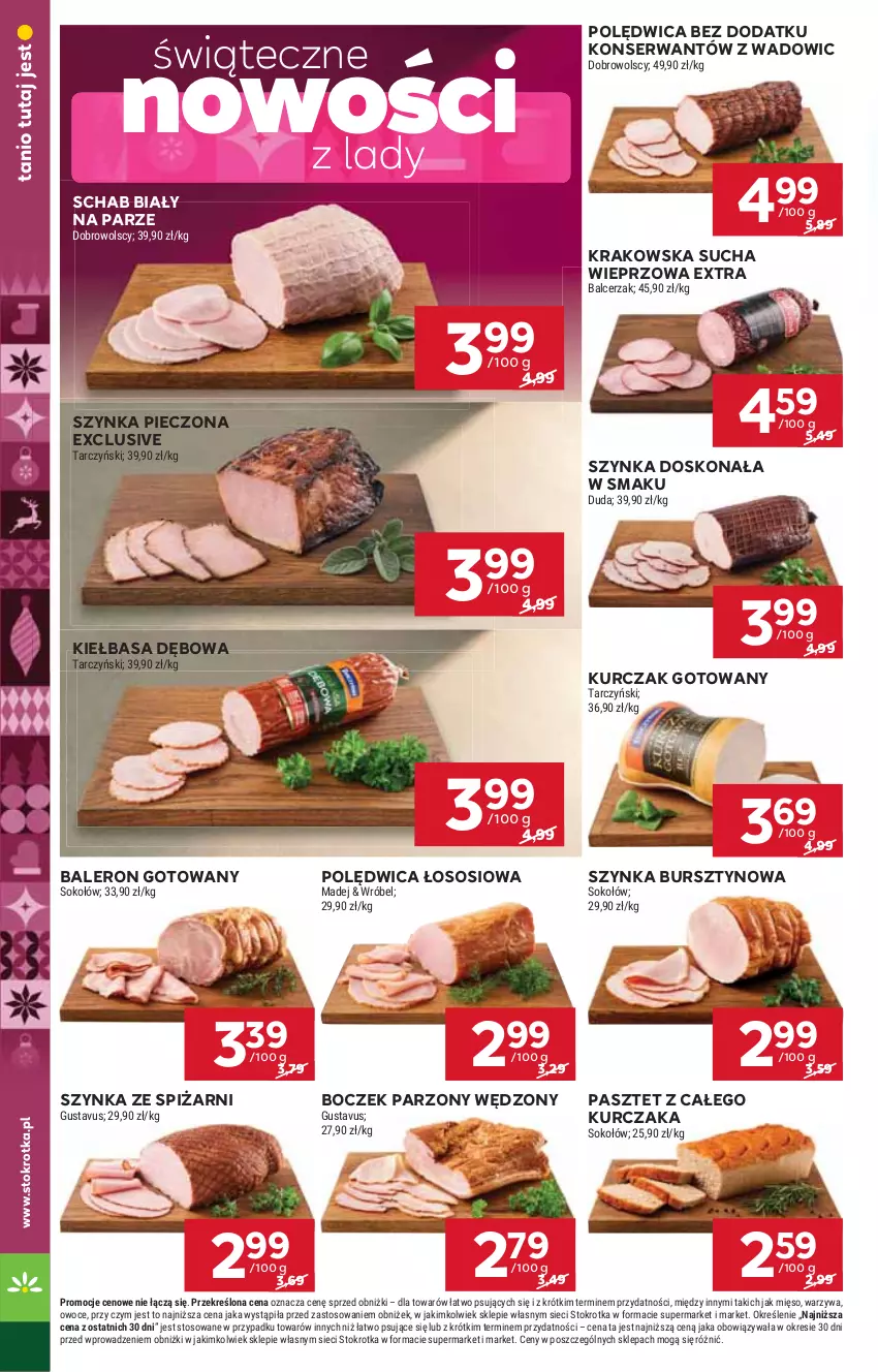 Gazetka promocyjna Stokrotka - Market - ważna 22.12 do 28.12.2025 - strona 10 - produkty: Boczek, Bursztyn, Duda, Kiełbasa, Kurczak, Kurczak gotowany, Mięso, Owoce, Pasztet, Piec, Polędwica, Ser, Sok, Sokołów, Sos, Szynka, Tarczyński, Warzywa