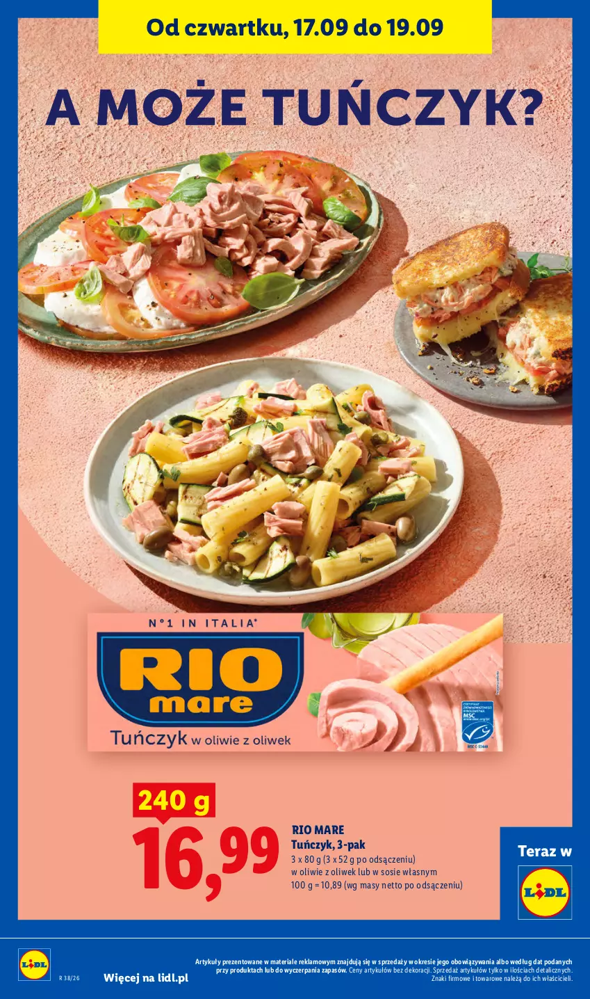 Gazetka promocyjna Lidl - Gazetka ważna od 17.09 do 19.09 - ważna 17.09 do 19.09.2026 - strona 62 - produkty: Rio Mare, Sos, Tera, Tuńczyk
