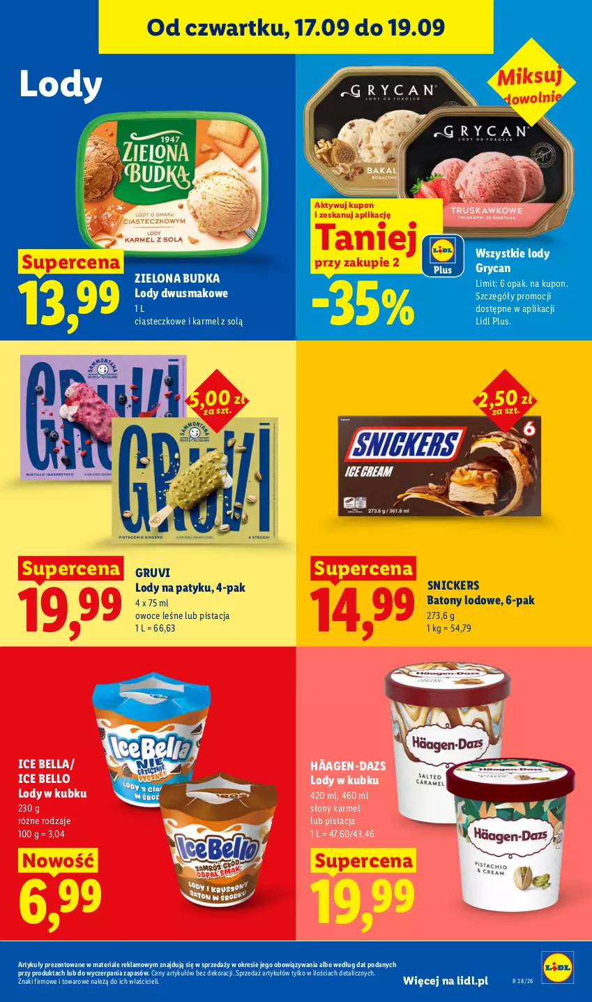Gazetka promocyjna Lidl - Gazetka ważna od 17.09 do 19.09 - ważna 17.09 do 19.09.2026 - strona 63 - produkty: Baton, Bell, Bella, Gry, Lody, Owoce, Snickers, Zielona Budka
