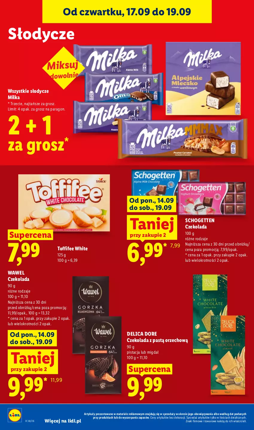 Gazetka promocyjna Lidl - Gazetka ważna od 17.09 do 19.09 - ważna 17.09 do 19.09.2026 - strona 72 - produkty: Czekolada, Milka, Schogetten, Toffifee, Wawel