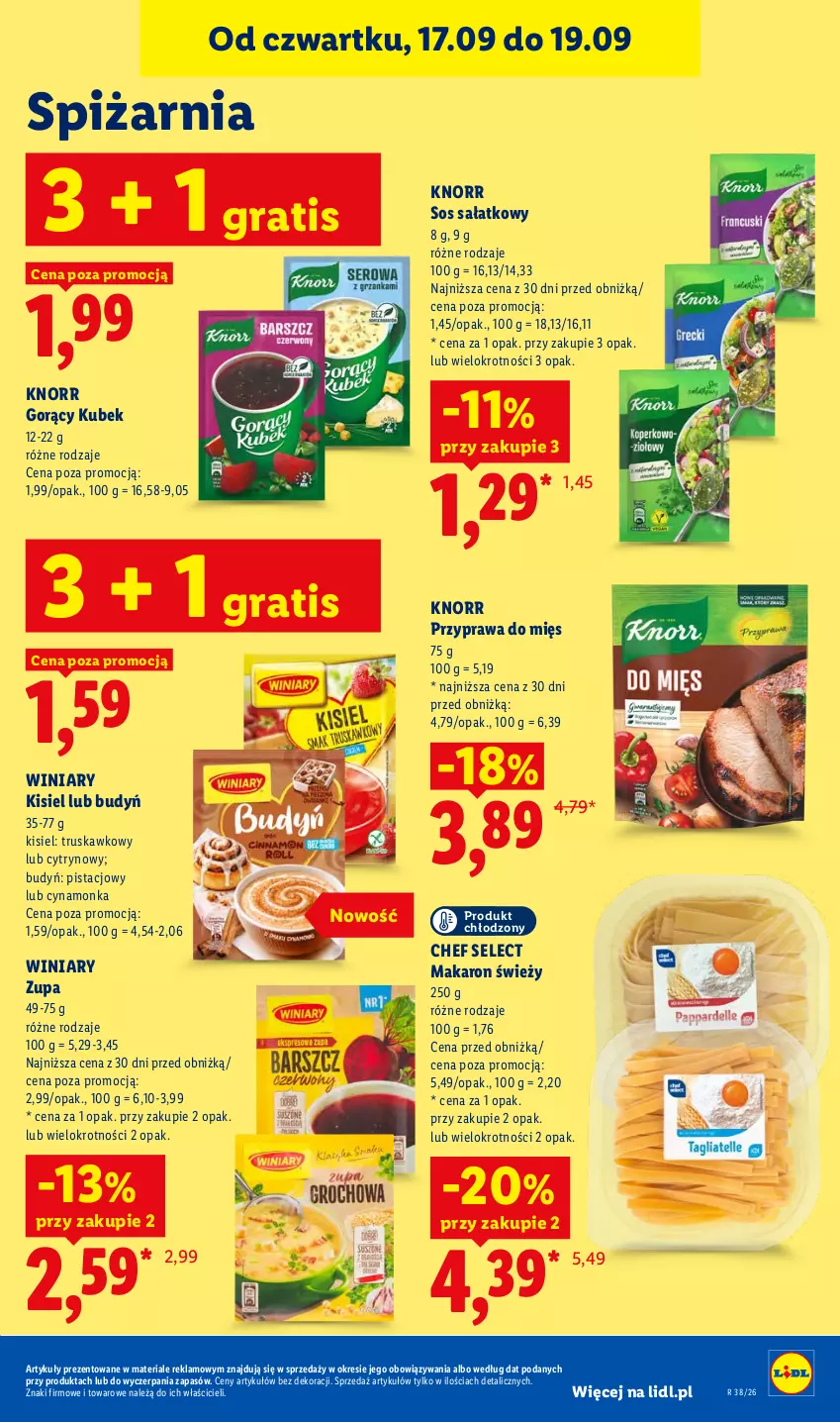 Gazetka promocyjna Lidl - Gazetka ważna od 17.09 do 19.09 - ważna 17.09 do 19.09.2026 - strona 83 - produkty: Budyń, Gra, Kisiel, Knorr, Kubek, Makaron, Sałat, Sos, Winiary, Zupa