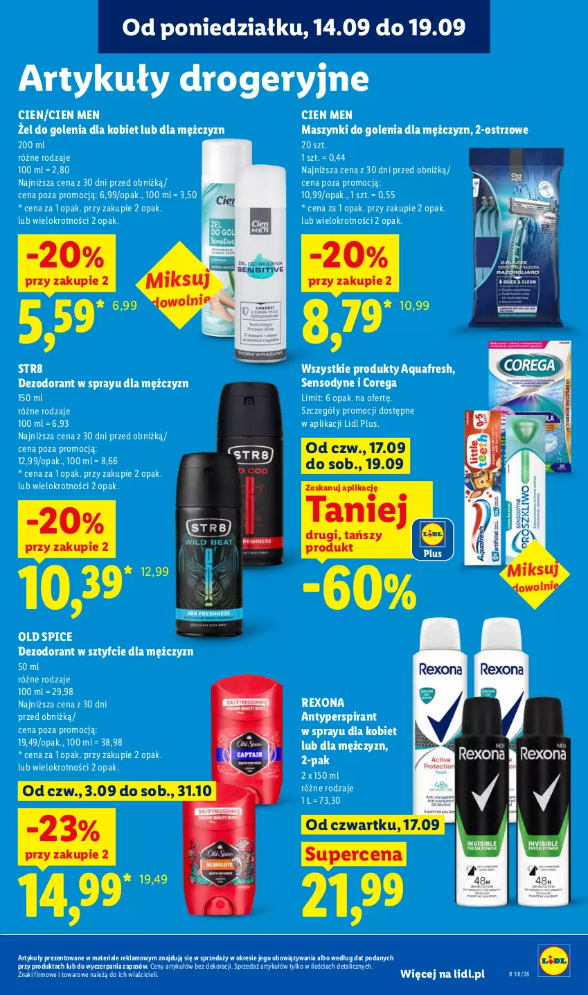 Gazetka promocyjna Lidl - Gazetka ważna od 17.09 do 19.09 - ważna 17.09 do 19.09.2026 - strona 87 - produkty: Antyperspirant, Aquafresh, Corega, Dezodorant, Old Spice, Rexona, Sensodyne, Str8