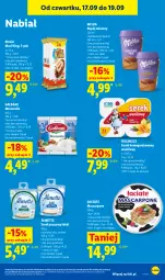 Gazetka promocyjna Lidl - Gazetka ważna od 17.09 do 19.09 - Gazetka - ważna od 19.09 do 19.09.2026 - strona 59 - produkty: Mozzarella, Serek puszysty, Ser, Rolmlecz, Mascarpone, Serek homogenizowany, Serek, Czekolada, Napój mleczny, Galbani, Napój, Almette, Kinder, Milka