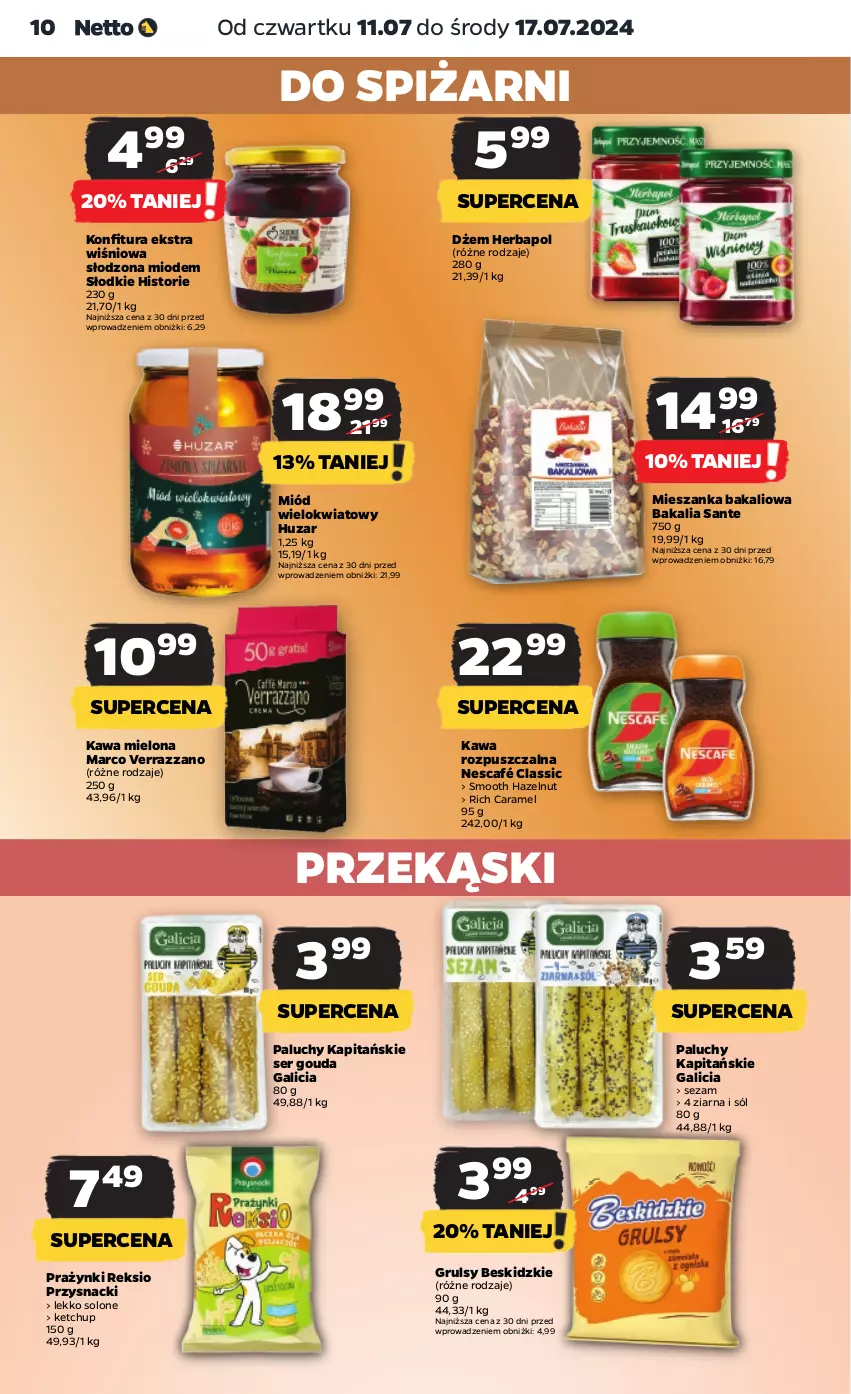 Gazetka promocyjna Netto - Artykuły spożywcze - ważna 11.07 do 17.07.2024 - strona 10 - produkty: Beskidzki, Dżem, Gouda, Herbapol, Kawa, Kawa mielona, Kawa rozpuszczalna, Ketchup, Konfitura, Mieszanka bakaliowa, Miód, Nescafé, Przysnacki, Sante, Ser, Sezam, Sól