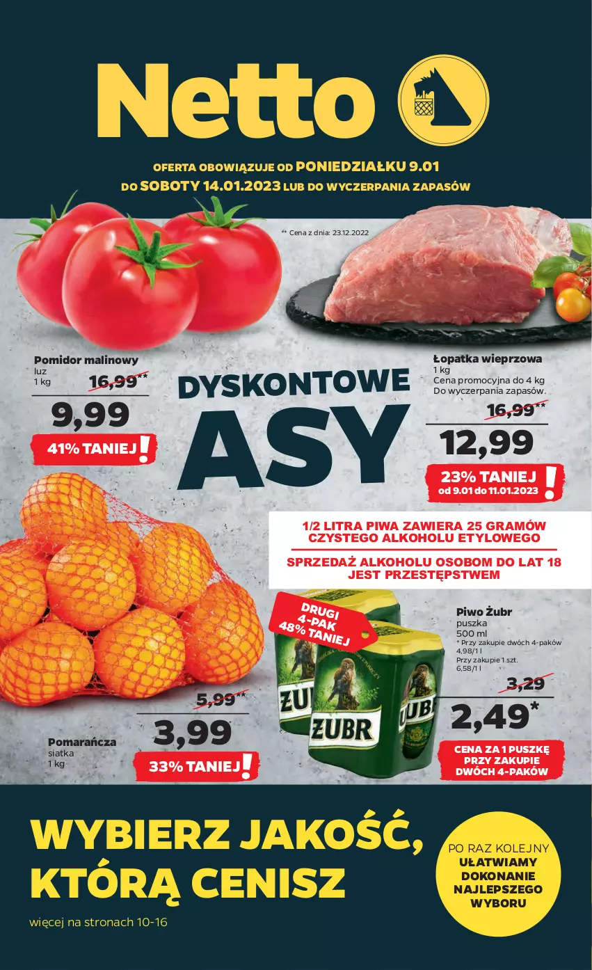 Gazetka promocyjna Netto - Artykuły spożywcze - ważna 09.01 do 14.01.2023 - strona 1 - produkty: Gra, Kawa, Kawa mielona, Kurczak, Olej, Pieprz, Piwa, Piwo, Pomidor malinowy, Siatka, Tyskie