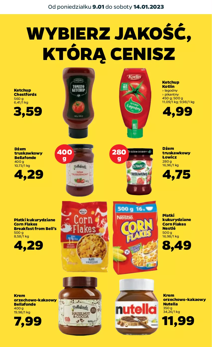 Gazetka promocyjna Netto - Artykuły spożywcze - ważna 09.01 do 14.01.2023 - strona 11 - produkty: Bell, Bella, Corn flakes, Dżem, Fa, Kakao, Ketchup, Kotlin, Nestlé, Nutella