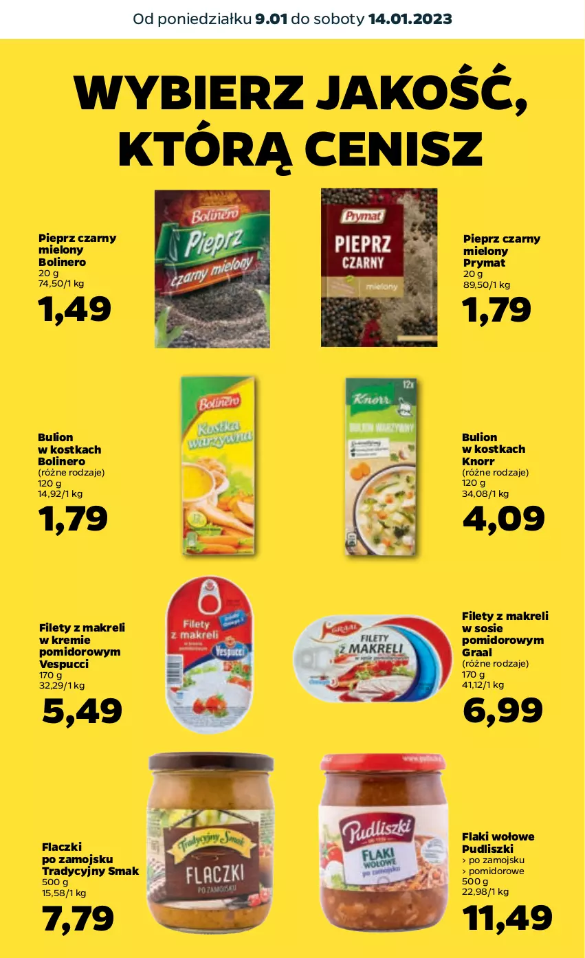 Gazetka promocyjna Netto - Artykuły spożywcze - ważna 09.01 do 14.01.2023 - strona 13 - produkty: Bulion, Flaki, Flaki wołowe, Gra, Graal, Knorr, Lion, Pieprz, Prymat, Pudliszki, Sos