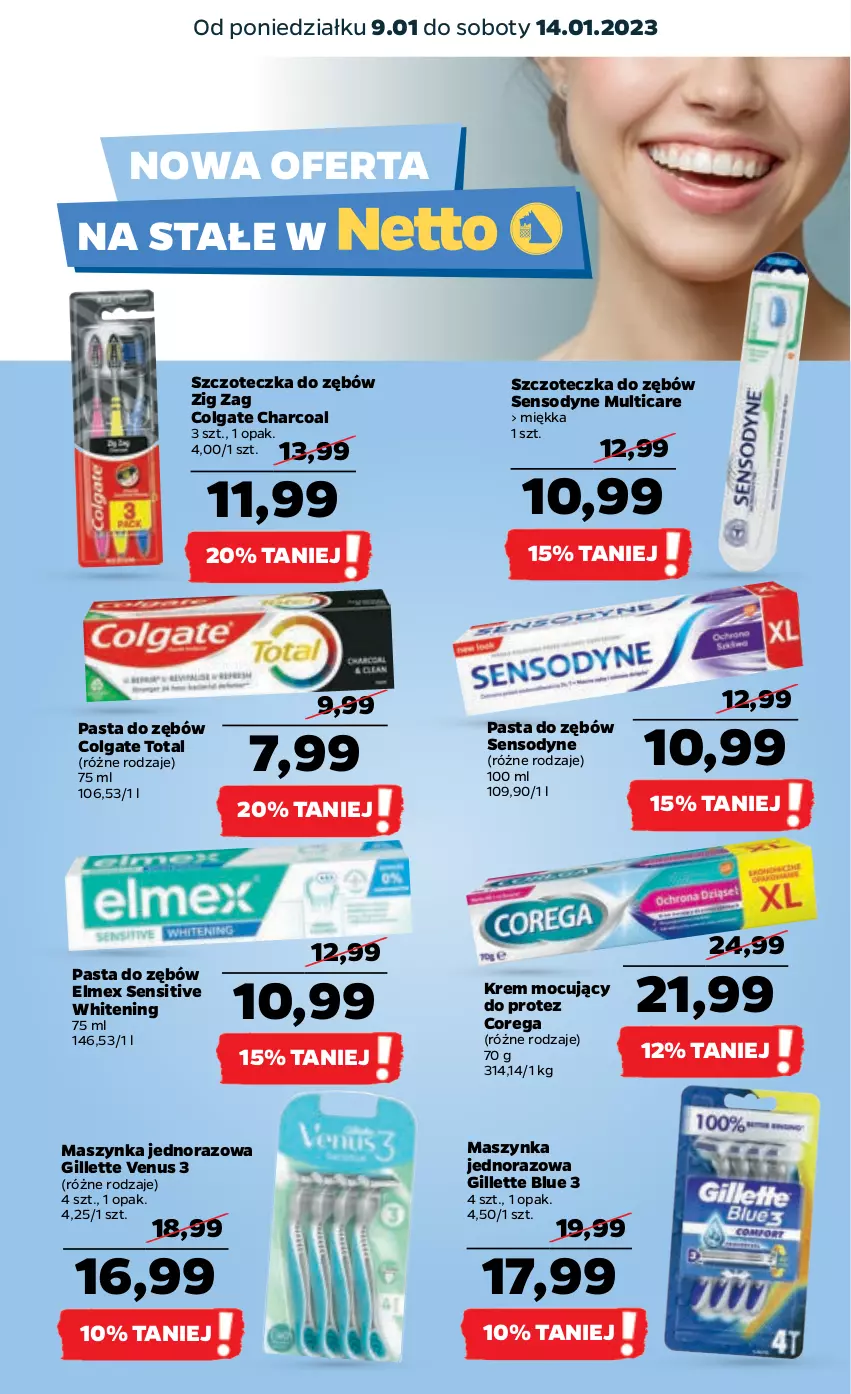 Gazetka promocyjna Netto - Artykuły spożywcze - ważna 09.01 do 14.01.2023 - strona 21 - produkty: Colgate, Colgate Total, Corega, Elmex, Gillette, Gillette Venus, LG, Maszynka, Pasta do zębów, Sensodyne, Szczoteczka, Szczoteczka do zębów, Szynka, Venus