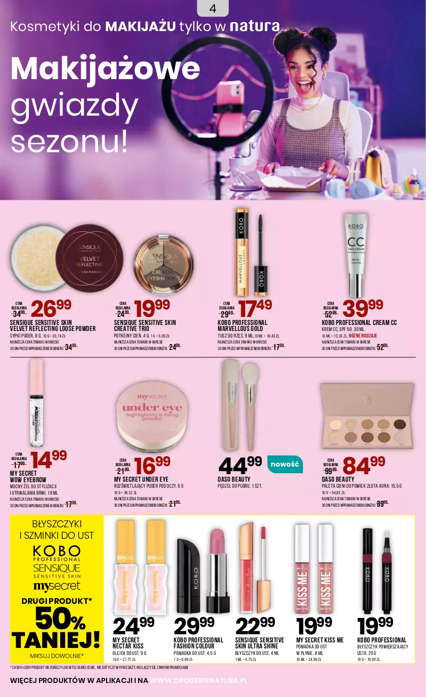 Gazetka promocyjna Drogerie Natura - Gazetka Drogerie Natura - ważna 03.09 do 19.09.2025 - strona 4 - produkty: Błyszczyk do ust, Cień, Fa, KOBO, Makijaż, Olej, Paleta, Pędzel do pudru, Puder, Tusz, Velvet