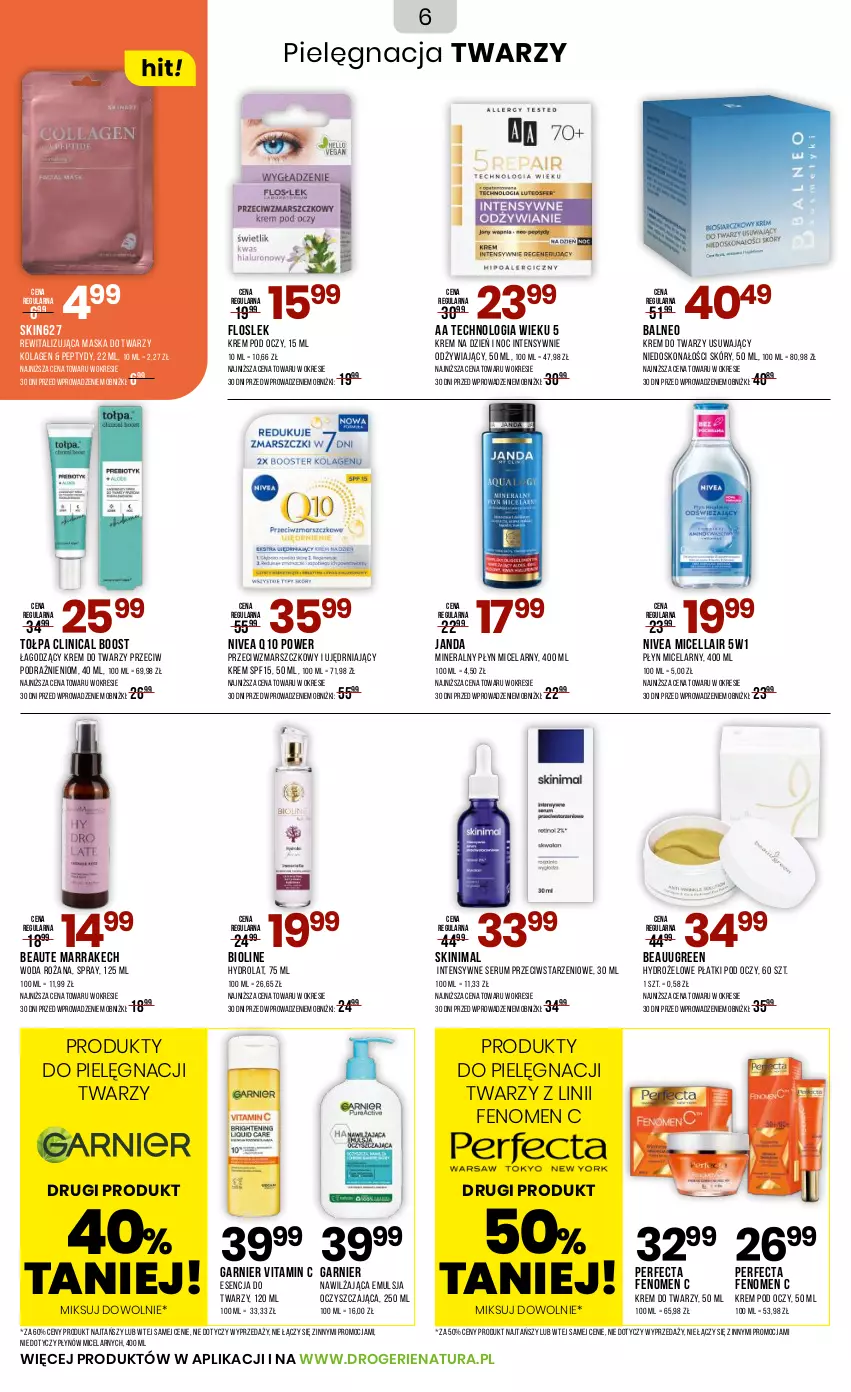 Gazetka promocyjna Drogerie Natura - Gazetka Drogerie Natura - ważna 03.09 do 19.09.2025 - strona 6 - produkty: Clin, Emulsja, Garnier, Hydrolat, Hydrożelowe płatki pod oczy, Kolagen, Krem do twarzy, Krem na dzień, Krem pod oczy, Mars, Maska, Maska do twarzy, Nivea, Nivea Q10, Perfecta, Płyn micelarny, Rum, Ser, Serum, Tołpa, Woda