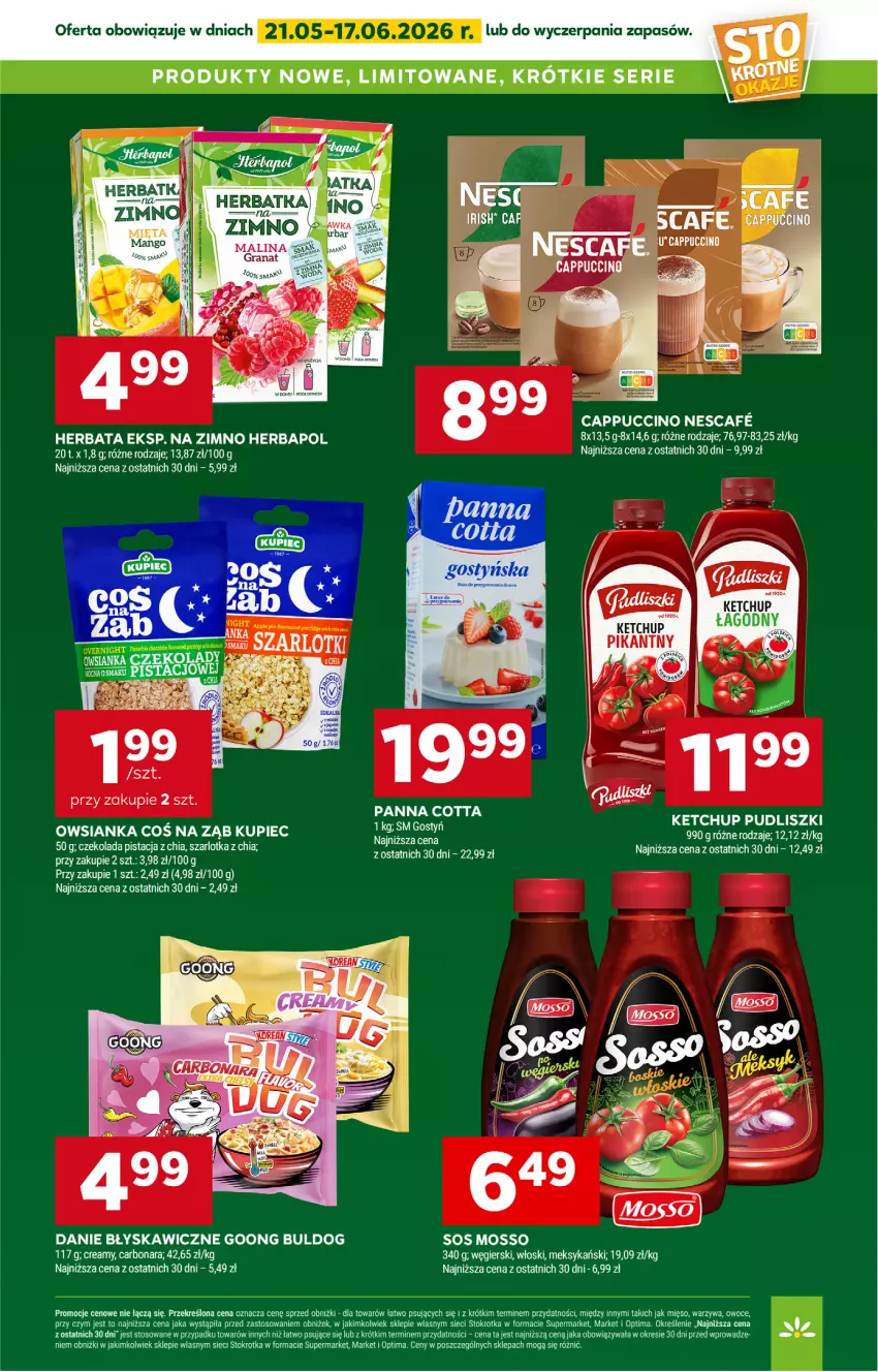 Gazetka promocyjna Stokrotka - Supermarket - ważna 21.05 do 27.05.2026 - strona 38 - produkty: Cappuccino, Chia, Czekolada, Herbapol, Herbata, Ketchup, Kupiec, Optima, Owoce, Owsianka, Panna cotta, Piec, Pudliszki, Ser, Sos, Szarlotka