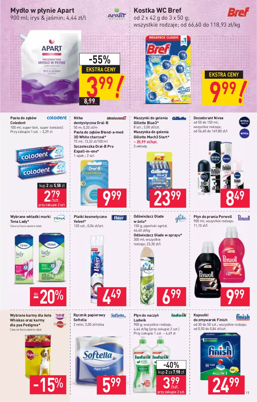 Gazetka promocyjna Stokrotka - Market - ważna 07.10 do 13.10.2021 - strona 11 - produkty: Blend-a-Med, Bref, Dezodorant, Finish, Gillette, Ludwik, Mach3, Maszynka, Maszynka do golenia, Mydło, Mydło w płynie, Nivea, Ogród, Papier, Pasta do zębów, Pedigree, Perwoll, Płatki kosmetyczne, Płyn do prania, Ręcznik, Rolki, Szczoteczka, Szynka, Velvet, Whiskas, Wkładki