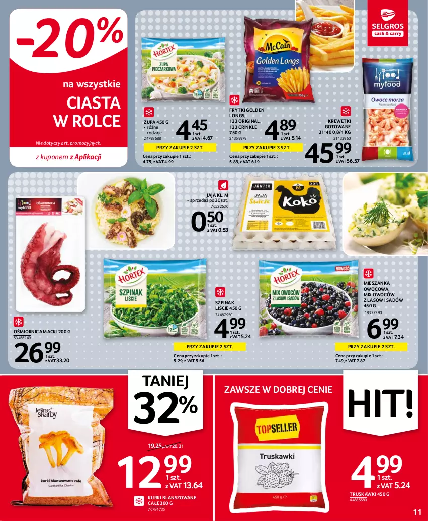 Gazetka promocyjna Selgros - Oferta spożywcza - ważna 10.11 do 24.11.2021 - strona 11 - produkty: Frytki, Gin, Jaja, Krewetki, Szpinak, Truskawki, Zupa