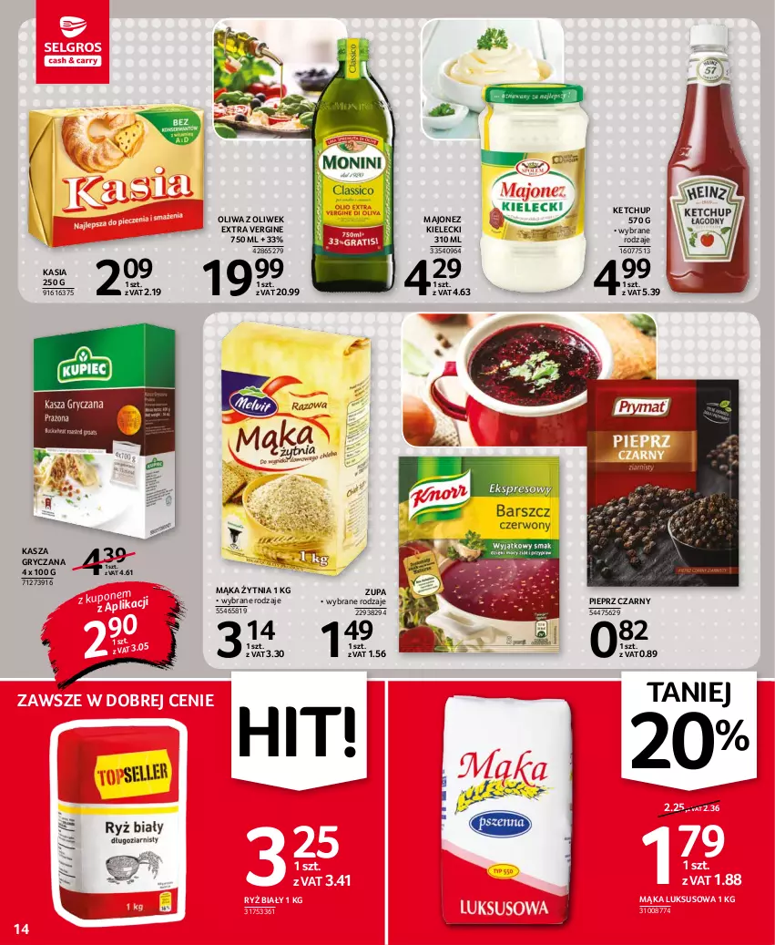 Gazetka promocyjna Selgros - Oferta spożywcza - ważna 10.11 do 24.11.2021 - strona 14 - produkty: Gin, Gry, Kasia, Kasza, Kasza gryczana, Ketchup, Majonez, Mąka, Mąka luksusowa, Oliwa z oliwek, Pieprz, Ryż, Ryż biały, Zupa