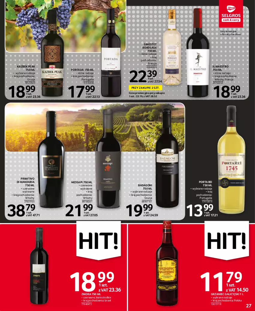 Gazetka promocyjna Selgros - Oferta spożywcza - ważna 10.11 do 24.11.2021 - strona 27 - produkty: Bordeaux, Gin, Grzaniec Galicyjski, Por, Portada