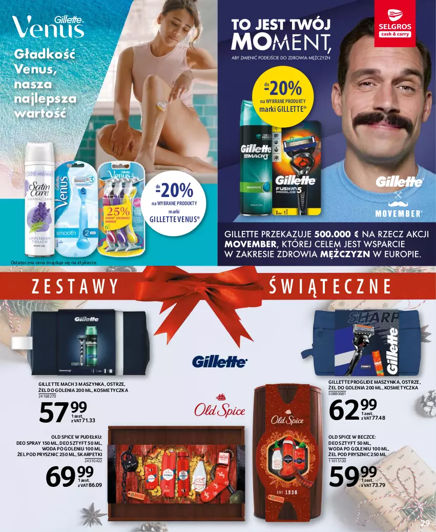 Gazetka promocyjna Selgros - Oferta spożywcza - ważna 10.11 do 24.11.2021 - strona 29 - produkty: Gillette, Gillette Venus, Karp, Kosmetyczka, Maszynka, Old Spice, Skarpetki, Szynka, Venus, Woda, Woda po goleniu