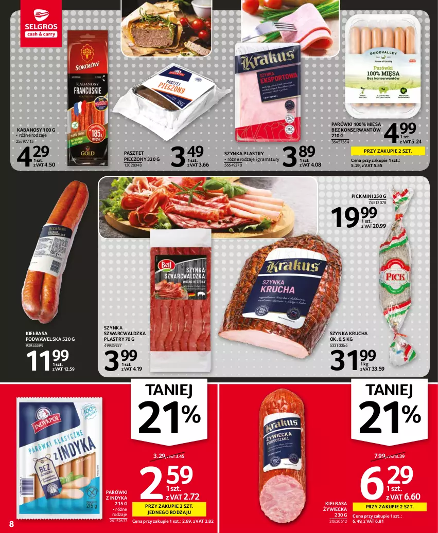 Gazetka promocyjna Selgros - Oferta spożywcza - ważna 10.11 do 24.11.2021 - strona 8 - produkty: Gra, Kabanos, Kiełbasa, Kiełbasa podwawelska, Parówki, Parówki z indyka, Pasztet, Piec, Rama, Ser, Szynka, Wawel