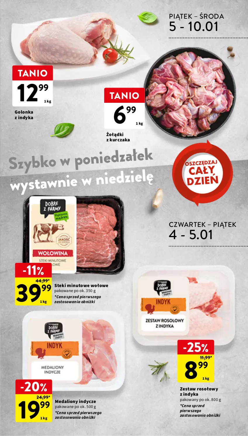 Gazetka promocyjna Intermarche - Gazetka Intermarche - ważna 03.01 do 10.01.2024 - strona 11 - produkty: Golonka z indyka, Kurczak, Lion, Medaliony indycze, Stek