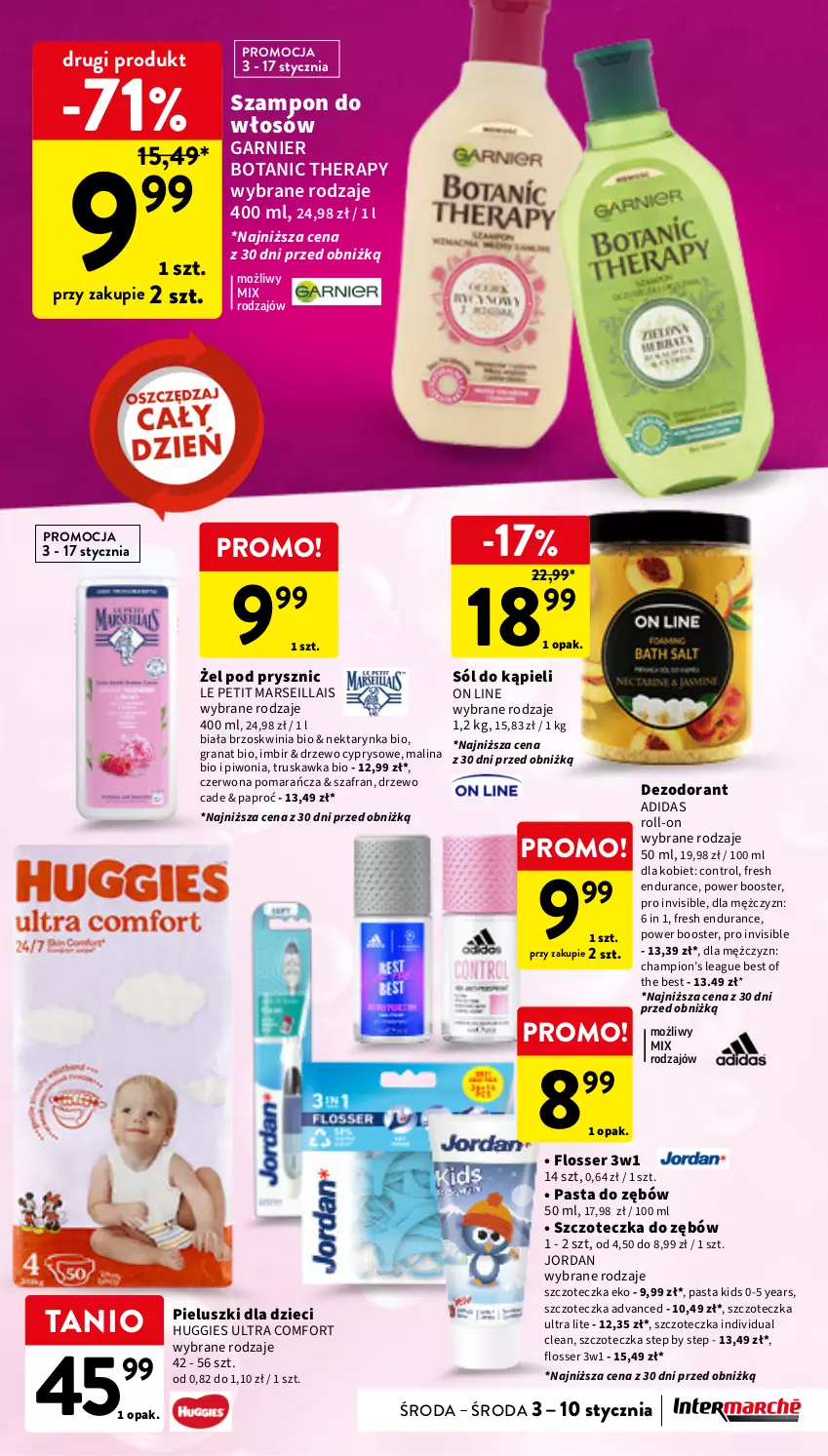 Gazetka promocyjna Intermarche - Gazetka Intermarche - ważna 03.01 do 10.01.2024 - strona 27 - produkty: Adidas, Booster, Control, Dezodorant, Dzieci, Garnier, Gra, Granat, Huggies, Imbir, Mars, Nektar, Nektarynka, Pasta do zębów, Piwo, Ser, Sól, Sól do kąpieli, Szafran, Szampon, Szczoteczka, Szczoteczka do zębów