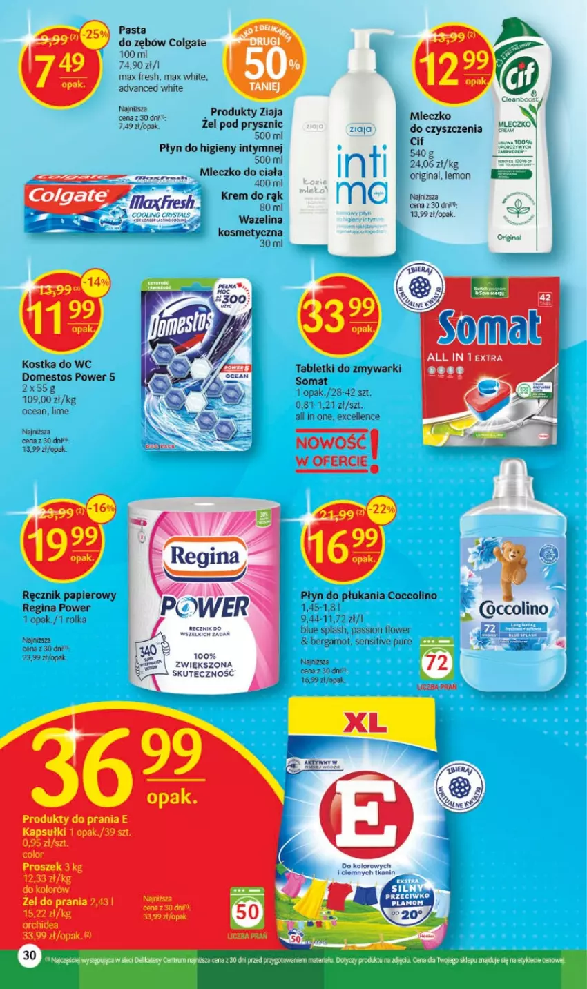 Gazetka promocyjna Delikatesy Centrum - Gazetka DC19 - ważna 18.05 do 24.05.2023 - strona 30 - produkty: Coccolino, Colgate, Domestos, Gin, Kostka do wc, Krem do rąk, LG, Mleczko, Mleczko do ciała, Papier, Pasta do zębów, Płyn do higieny intymnej, Płyn do płukania, Pur, Ręcznik, Somat, Tablet, Tabletki do zmywarki, Ziaja, Zmywarki