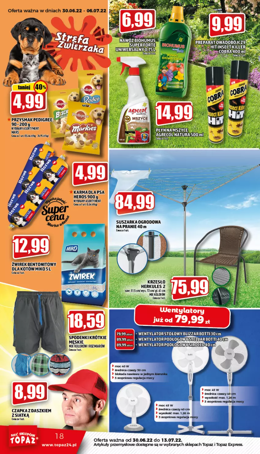 Gazetka promocyjna Topaz - Gazetka - ważna 30.06 do 06.07.2022 - strona 18 - produkty: Czapka, Krzesło, Pedigree, Sok, Suszarka, Top