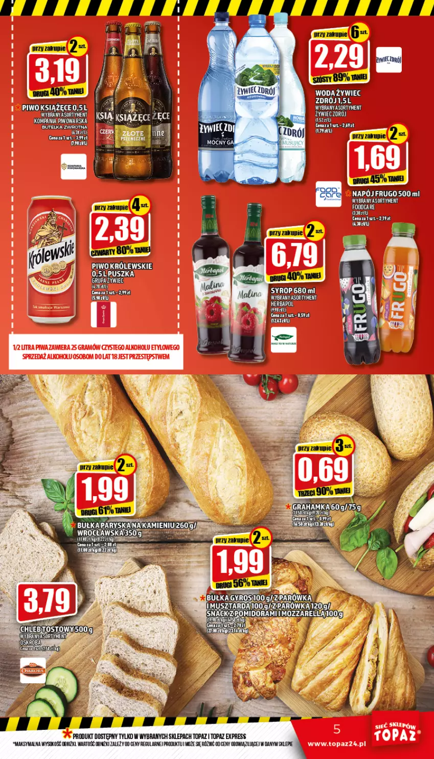 Gazetka promocyjna Topaz - Gazetka - ważna 30.06 do 06.07.2022 - strona 5 - produkty: Bułka, Książęce, Piwo, Sok, Top