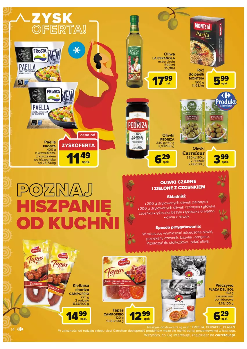 Gazetka promocyjna Carrefour - Gazetka Kuchnia śródziemnomorska - ważna 19.07 do 30.07.2022 - strona 14 - produkty: Frosta, Gin, Kiełbasa, Kurczak, Oliwki, Piec, Pieczywo, Ryż