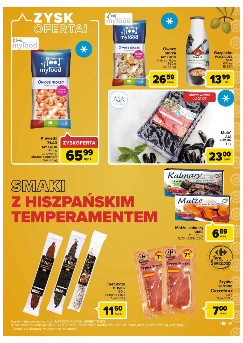 Gazetka promocyjna Carrefour - Gazetka Kuchnia śródziemnomorska - ważna 19.07 do 30.07.2022 - strona 15 - produkty: Kalmar, Kalmary, Krewetki, Królewski, Małże, Owoce