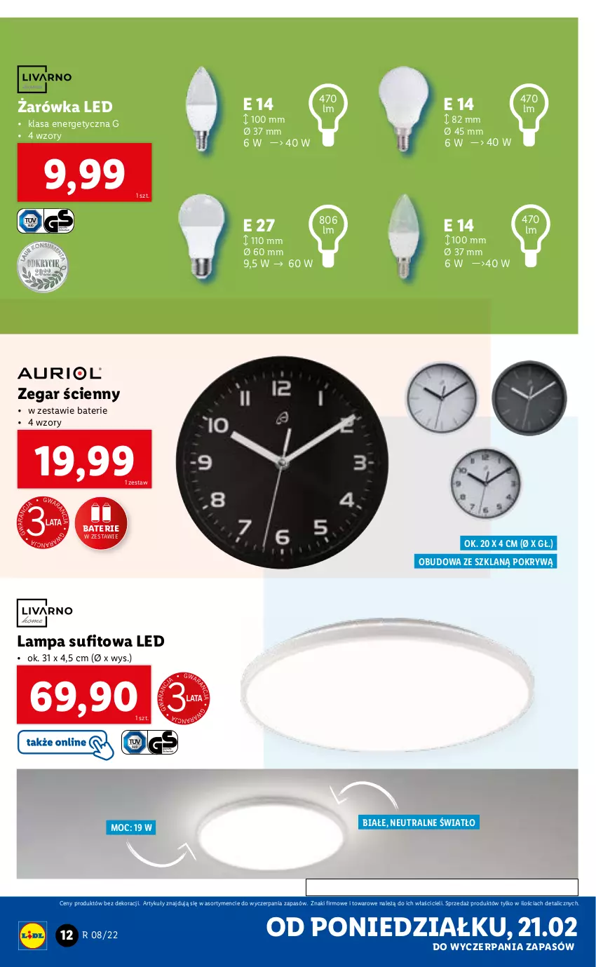 Gazetka promocyjna Lidl - GAZETKA - ważna 21.02 do 26.02.2022 - strona 14 - produkty: Lampa, Lampa sufitowa, Zegar