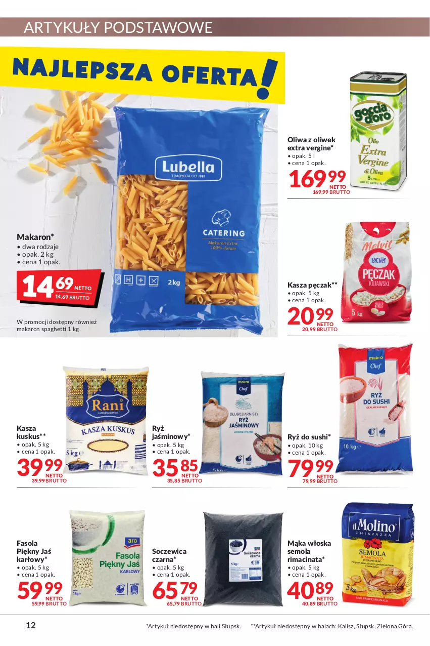 Gazetka promocyjna Makro - [Oferta promocyjna] Artykuły spożywcze i przemysłowe - ważna 23.08 do 05.09.2022 - strona 12 - produkty: Fa, Fasola, Gin, Kasza, Kuskus, Mąka, Makaron, Mola, Oliwa z oliwek, Ryż, Ryż do sushi, Spaghetti, Sushi