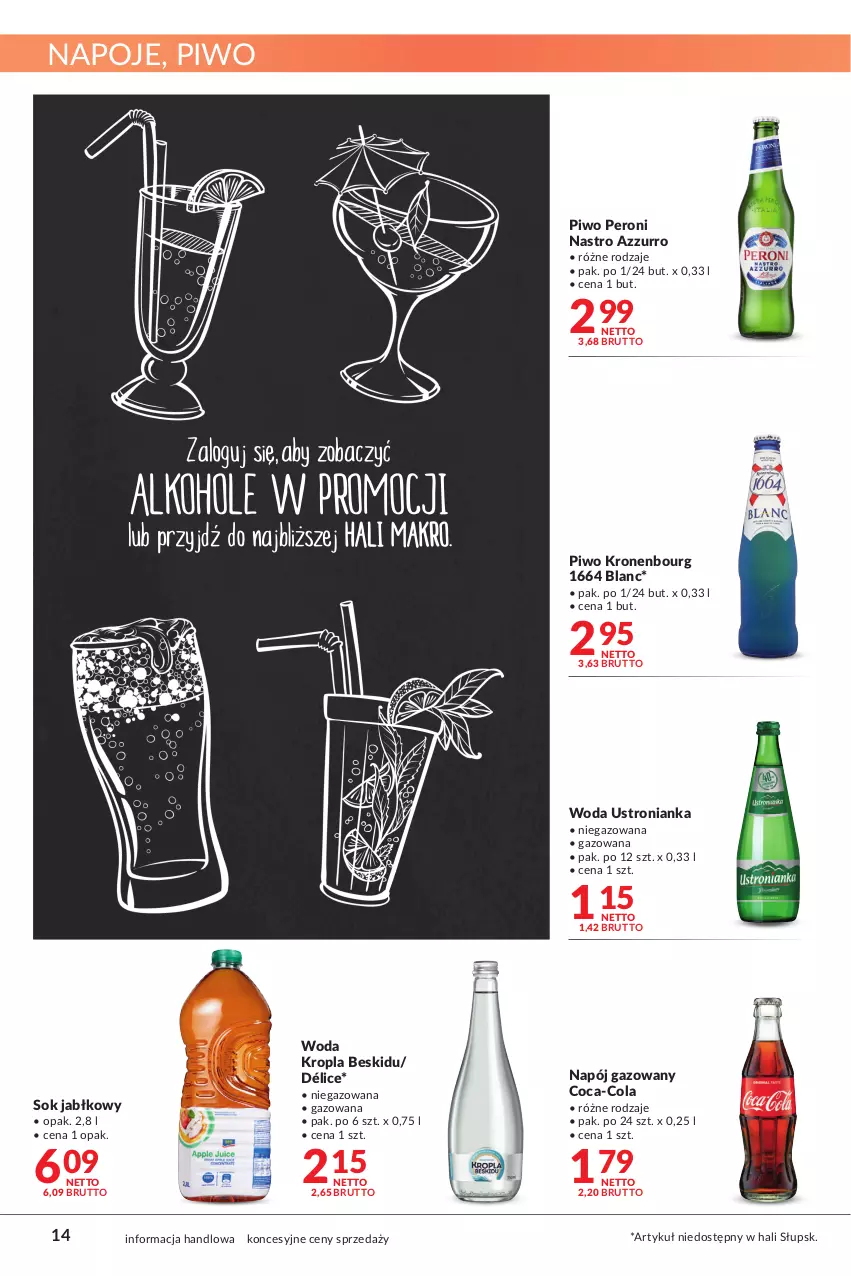 Gazetka promocyjna Makro - [Oferta promocyjna] Artykuły spożywcze i przemysłowe - ważna 23.08 do 05.09.2022 - strona 14 - produkty: Coca-Cola, Napój, Napój gazowany, Napoje, Piwo, Sok, Sok jabłkowy, Woda