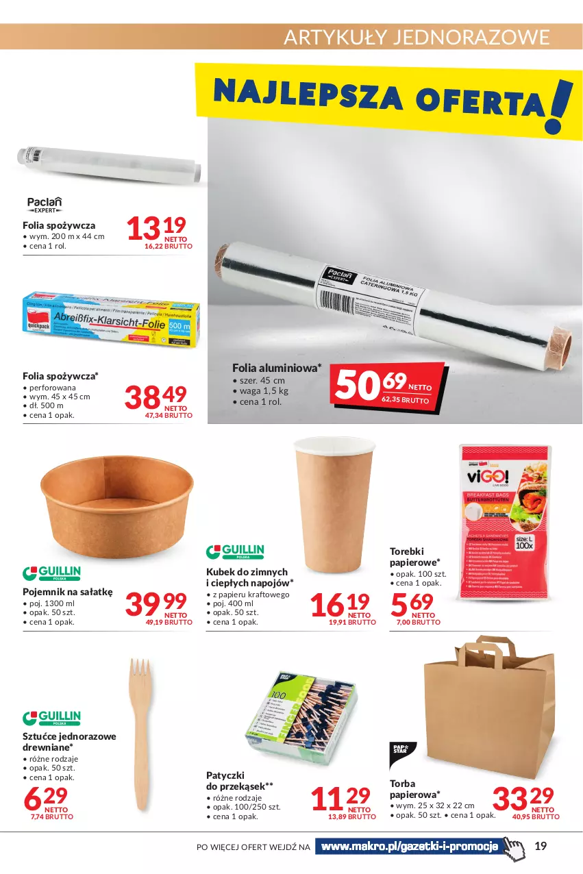 Gazetka promocyjna Makro - [Oferta promocyjna] Artykuły spożywcze i przemysłowe - ważna 23.08 do 05.09.2022 - strona 19 - produkty: Folia aluminiowa, Kubek, Papier, Pojemnik, Sałat, Torba, Waga