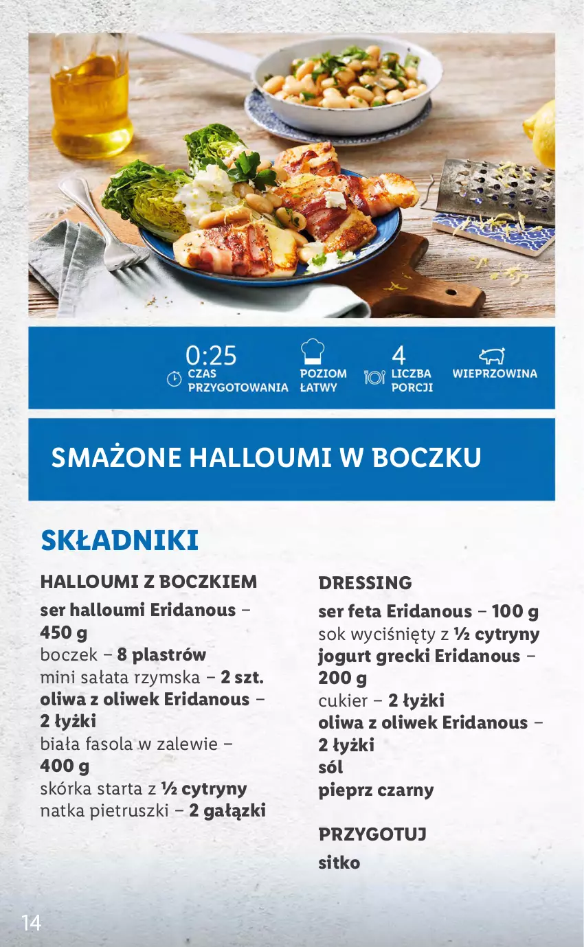 Gazetka promocyjna Lidl - KATALOG GRECKI - ważna 06.06 do 12.06.2022 - strona 14 - produkty: Boczek, Cukier, Cytryny, Dres, Fa, Fasola, Feta, Jogurt, Natka pietruszki, Oliwa z oliwek, Pieprz, Sałat, Ser, Sitko, Sok, Sól, Tarta