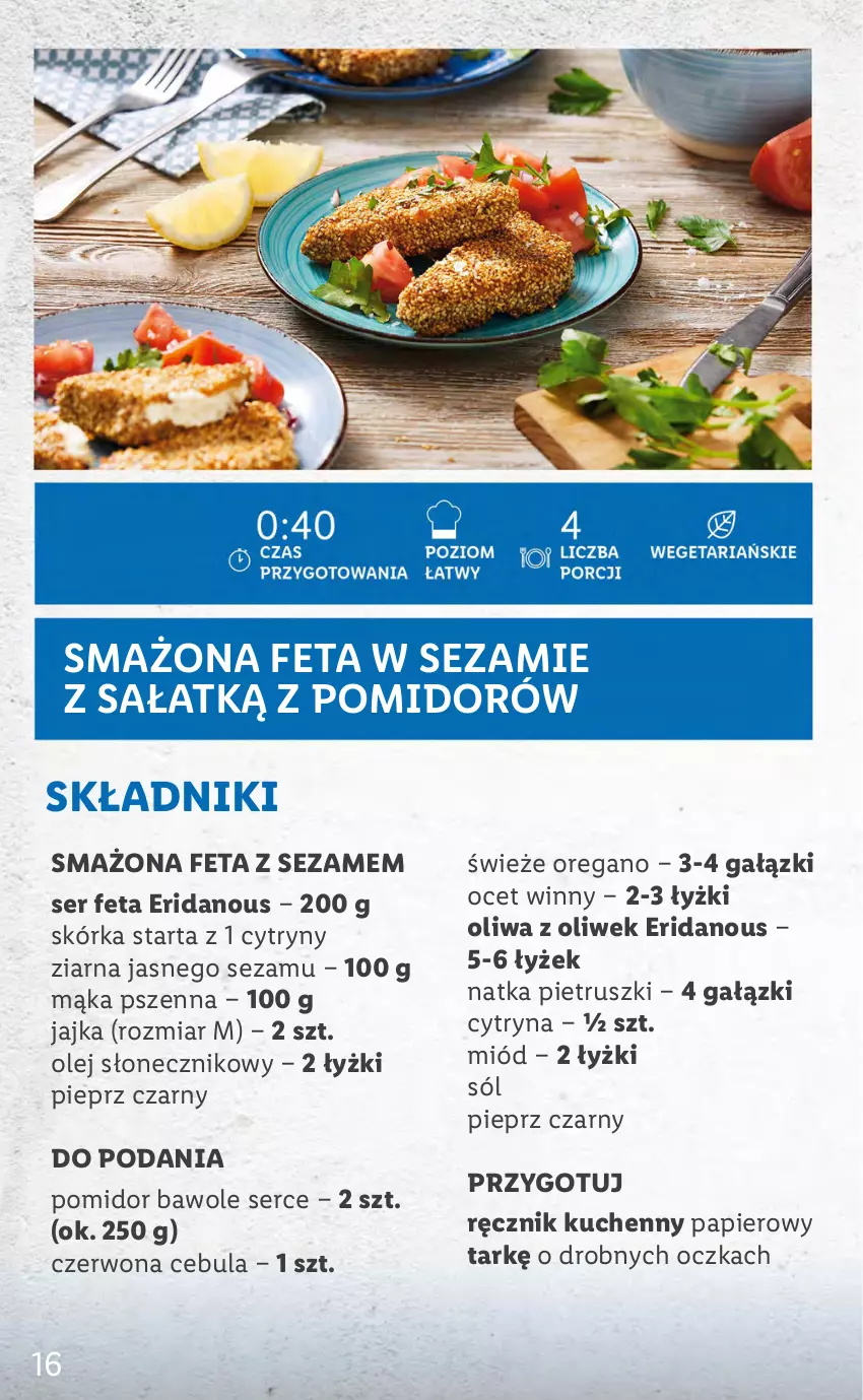 Gazetka promocyjna Lidl - KATALOG GRECKI - ważna 06.06 do 12.06.2022 - strona 16 - produkty: Cebula, Cytryny, Feta, Mąka, Mąka pszenna, Miód, Natka pietruszki, Ocet, Olej, Olej słonecznikowy, Oliwa z oliwek, Papier, Pieprz, Ręcznik, Ręcznik kuchenny, Sałat, Ser, Sezam, Sól, Tarta