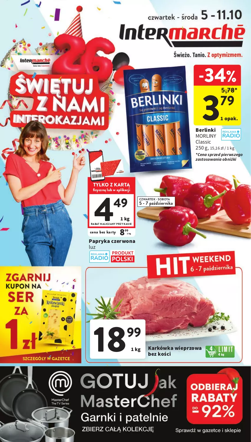 Gazetka promocyjna Intermarche - Gazetka Intermarche - ważna 05.10 do 11.10.2023 - strona 1 - produkty: Berlinki, Karkówka wieprzowa, Morliny, Papryka, Papryka czerwona