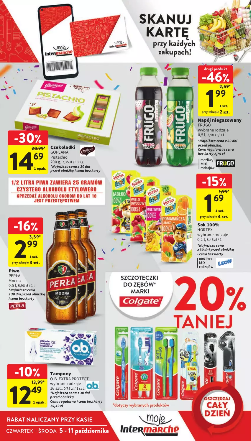 Gazetka promocyjna Intermarche - Gazetka Intermarche - ważna 05.10 do 11.10.2023 - strona 13 - produkty: Goplana, Hortex, LANA, Napój, Napój niegazowany, O.B., Perła, Piwo, Sok, Tampony