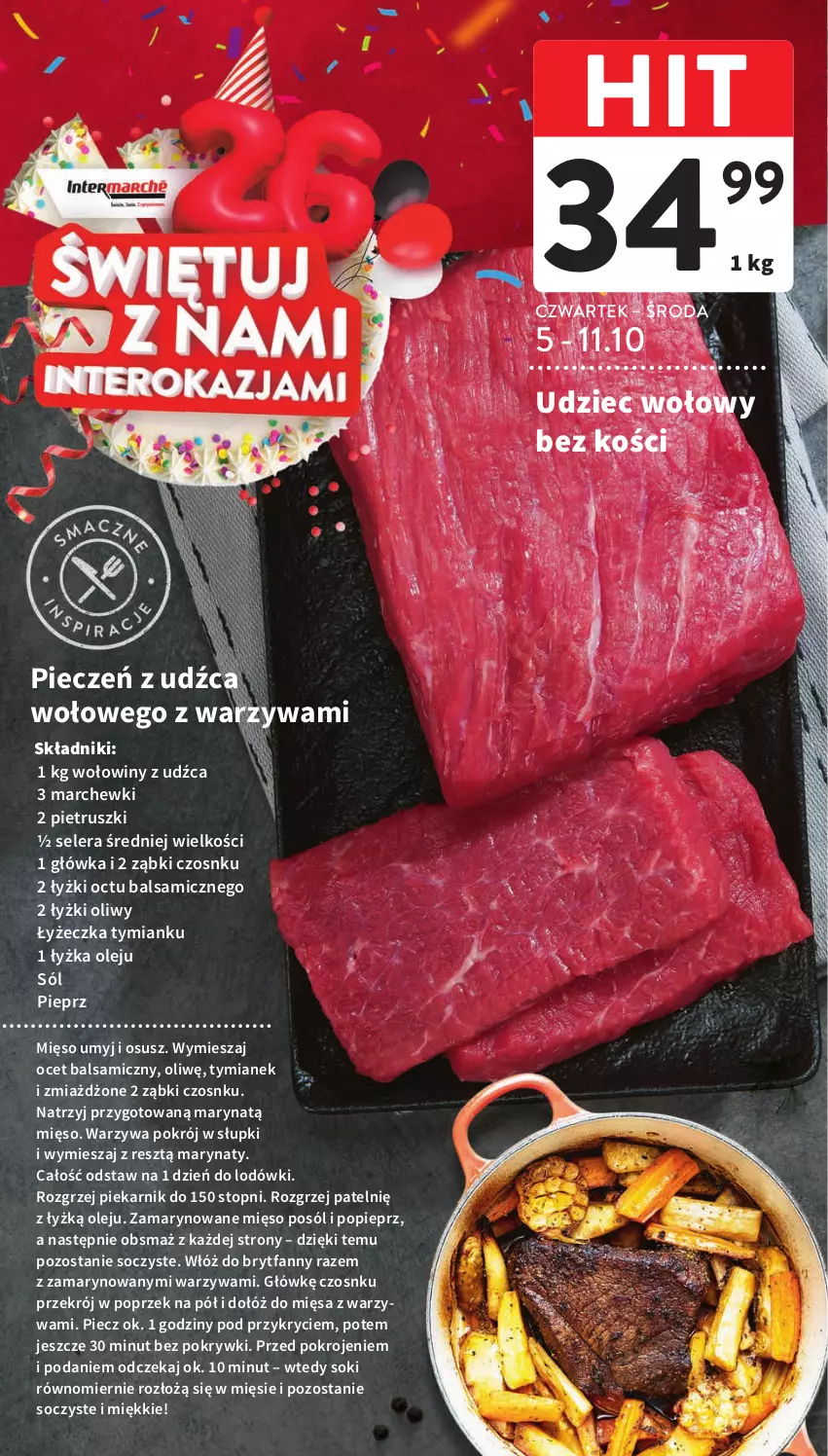 Gazetka promocyjna Intermarche - Gazetka Intermarche - ważna 05.10 do 11.10.2023 - strona 20 - produkty: Fa, Mięso, Ocet, Ocet balsamiczny, Olej, Piec, Piekarnik, Pieprz, Sok, Sól, Top, Udziec wołowy, Warzywa