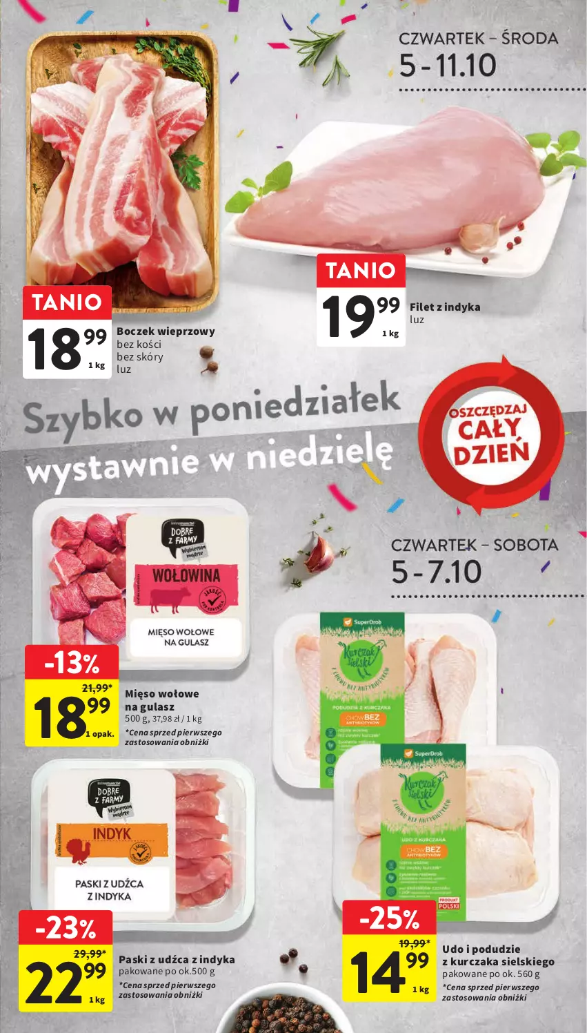 Gazetka promocyjna Intermarche - Gazetka Intermarche - ważna 05.10 do 11.10.2023 - strona 21 - produkty: Boczek, Boczek wieprzowy, Kurczak, Mięso, Mięso wołowe, Podudzie z kurczaka