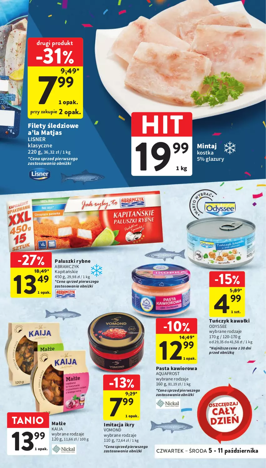 Gazetka promocyjna Intermarche - Gazetka Intermarche - ważna 05.10 do 11.10.2023 - strona 27 - produkty: Kawa, Kawior, Lazur, Lisner, Małże, Matjas, Mintaj, Paluszki rybne, Tuńczyk