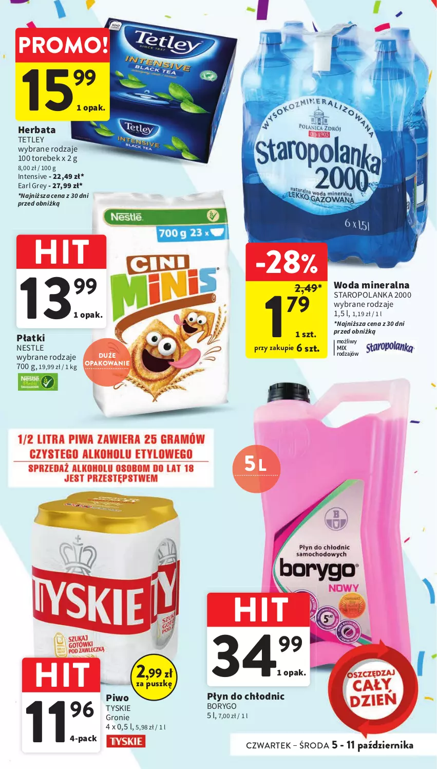 Gazetka promocyjna Intermarche - Gazetka Intermarche - ważna 05.10 do 11.10.2023 - strona 3 - produkty: Earl Grey, Herbata, Piwo, Płyn do chłodnic, Staropolanka, Tetley, Tyskie, Woda, Woda mineralna