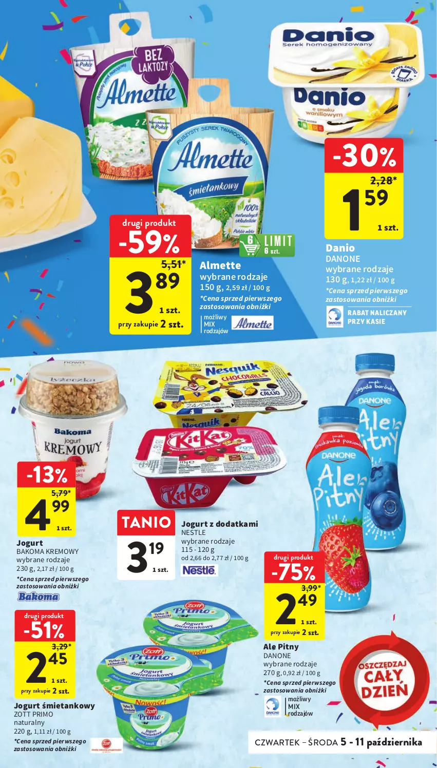 Gazetka promocyjna Intermarche - Gazetka Intermarche - ważna 05.10 do 11.10.2023 - strona 31 - produkty: Almette, Bakoma, Danio, Danone, Jogurt, Zott, Zott Primo